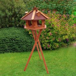 Wood bird feeder wood bird house small hexagonal solar and light 06-0976 www.petclothesfactory.com