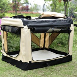 Large Foldable Travel Pet Carrier Bag with Pockets in Beige