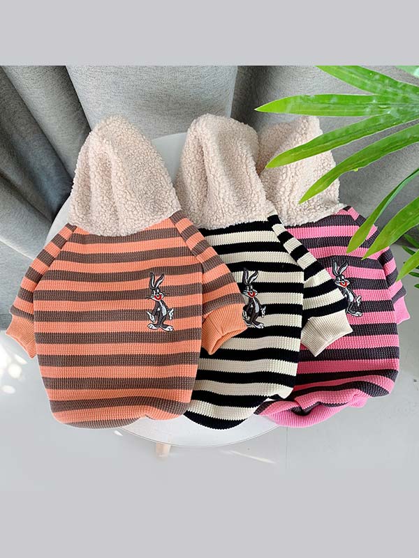 Pet Factory Wholesale Striped Rabbit Lambskin Hoodie Dog Clothes 06-1382 Wholesale Striped Rabbit Lambskin Hoodie Dog Clothes 06-1382