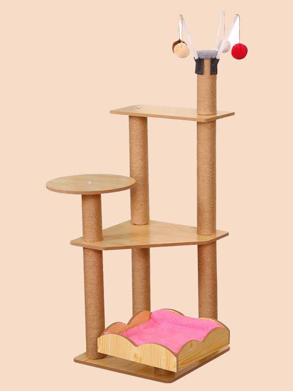 OEM Wholesale Multi-level Luxury Density board Wooden Cat Condo Tree 06-1168 www.petclothesfactory.com