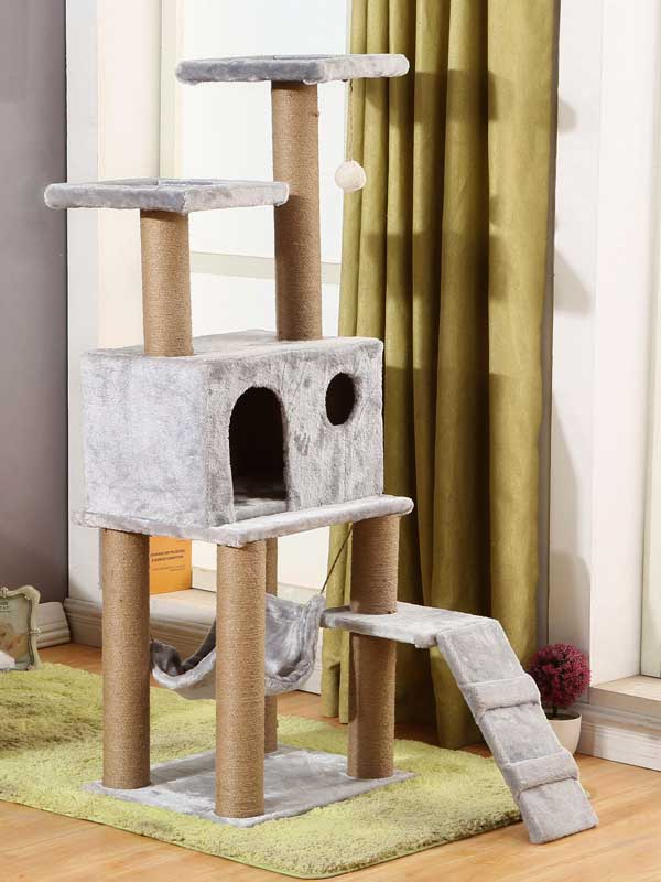 Rede de árvore para gatos com plataforma dupla, corda de cânhamo, estrutura de escalada para gatos 06-1176 www.petclothesfactory.com