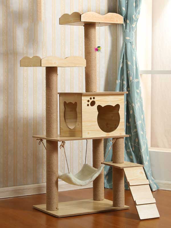 MDF plataforma dupla árvore para gatos rede para sala de gatos estrutura de escalada para gatos 06-1157 www.petclothesfactory.com