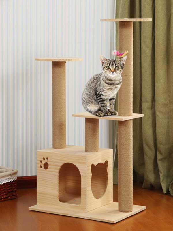 Torre de escalada para gatos, coluna de corda de cânhamo de pinho, escada, casa de gato 06-1163 www.petclothesfactory.com