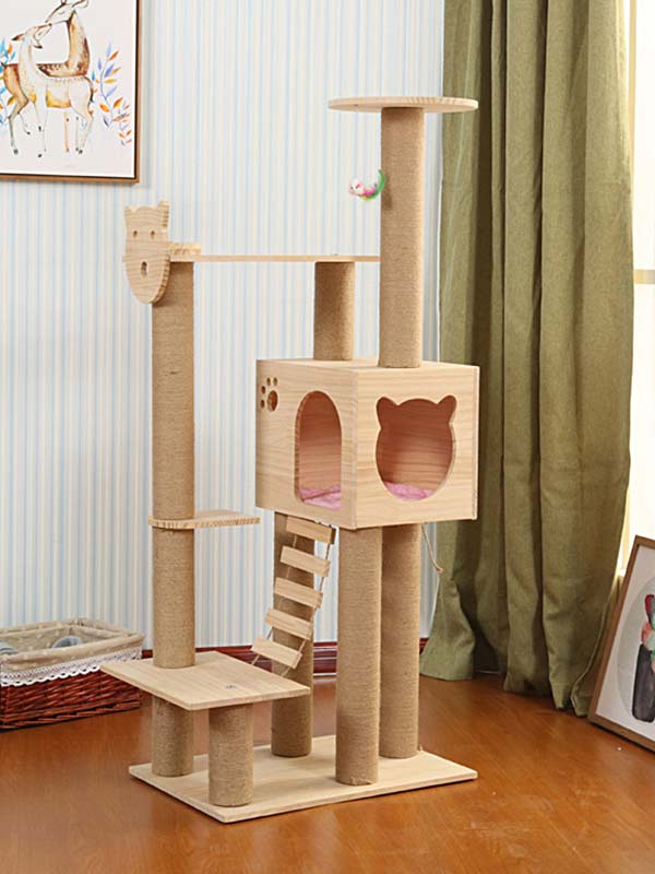 Wholesale cat climbing tower pine hemp rope column ladder cat house