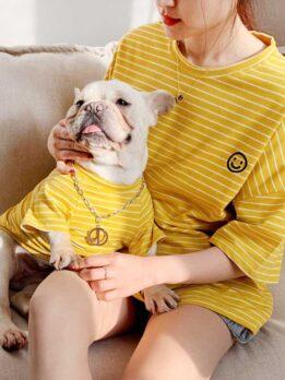 Pet Factory OEM оптовая продажа летняя толстовка с капюшоном для собак корейская версия щенок родитель-ребенок Тедди полосатая хлопковая футболка 06-0291 www.petclothesfactory.com