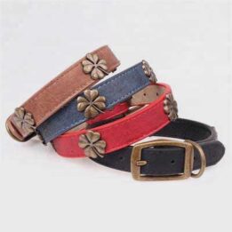 PU Dog Collar: New Style Four Leaf Clover Flower