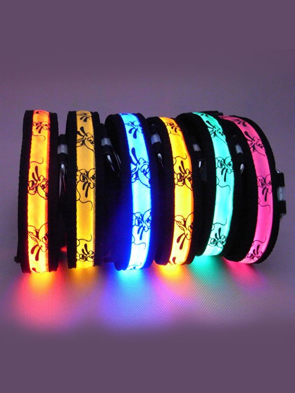 OEM Wholesale Cute Printing Nylon Collar Dog Training Collar Colorful Flashing LED Dog Collar 06-1200