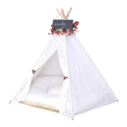 Outdoor Pet Tent: White Cotton Canvas Conical Teepee Pet Tent Collapsible Portable 06-0937 www.petclothesfactory.com