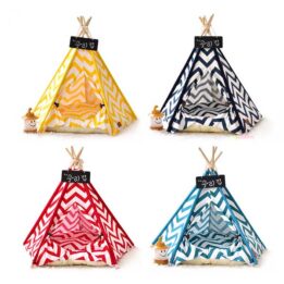 Dog Bed Tent: Multi-color Pet Show Tent Portable Outdoor Play Cotton Canvas Teepee 06-0941 www.petclothesfactory.com