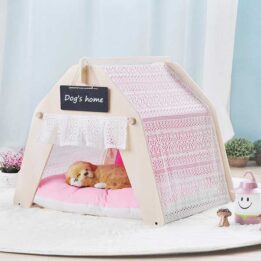 Indoor Portable Lace Tent: Pink Lace Teepee Small Animal Dog House Tent 06-0959 www.petclothesfactory.com