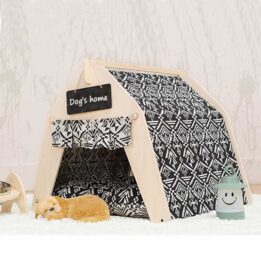 Waterproof Dog Tent: OEM 100% Cotton Canvas Pet Teepee Tent Colorful Wave Collapsible 06-0963