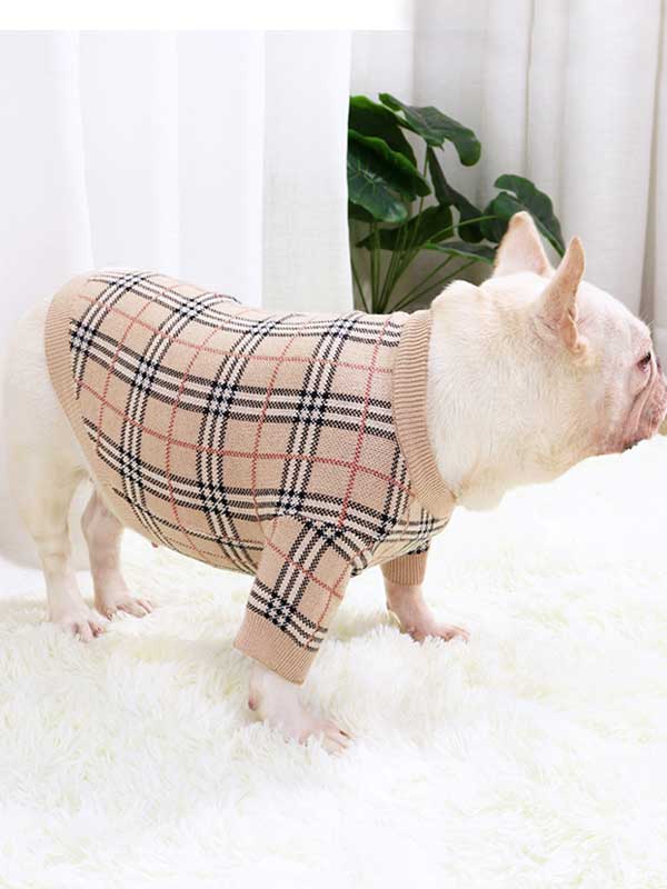 GMTPET Pug dog fat dog core yarn wool autumn and winter new warm winter plaid fighting Bulldog sweater clothes 107-222020 www.petclothesfactory.com