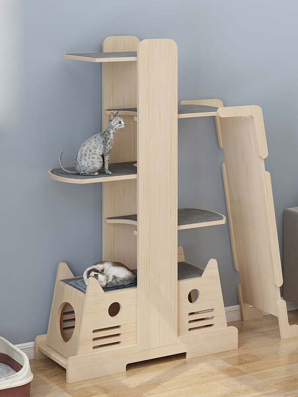 Casa de escalada para gatos por atacado | madeira de pinho tábua gato árvore gato torre 105-207 www.petclothesfactory.com