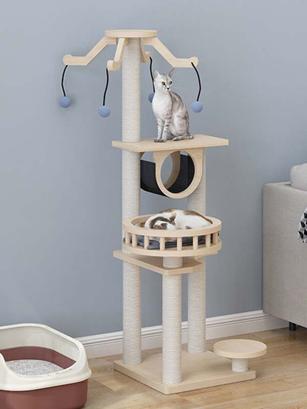 Casa de escalada para gatos por atacado | madeira de pinho tábua gato árvore gato torre 105-210 www.petclothesfactory.com