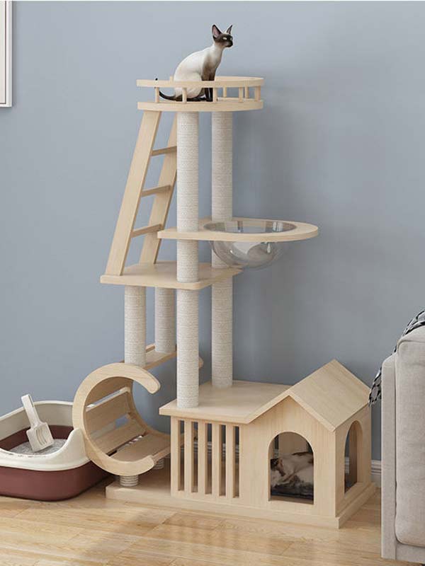 Árvore de gato moderna | Torre de gato de madeira OEM | Estrutura de escalada para gatos em madeira 105-213 www.petclothesfactory.com