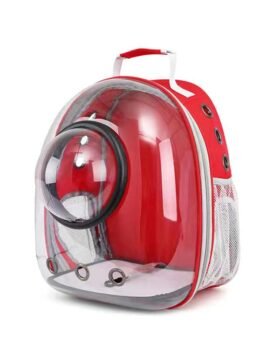 Transparent red pet cat backpack with hood 103-45034